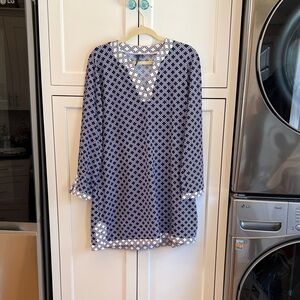 Navy Geometric V-Neck Tunic dress